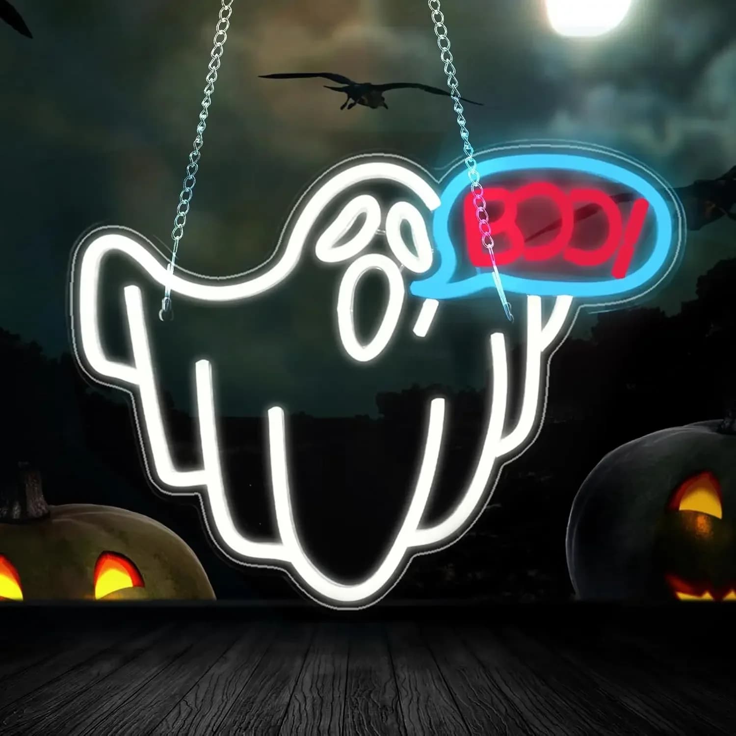 Halloween Boo Ghost Neon Sign Halloween Decor LED Neon Light Sign Wall Decer Man Cave camera da letto finestra Halloween Party Wall Decor