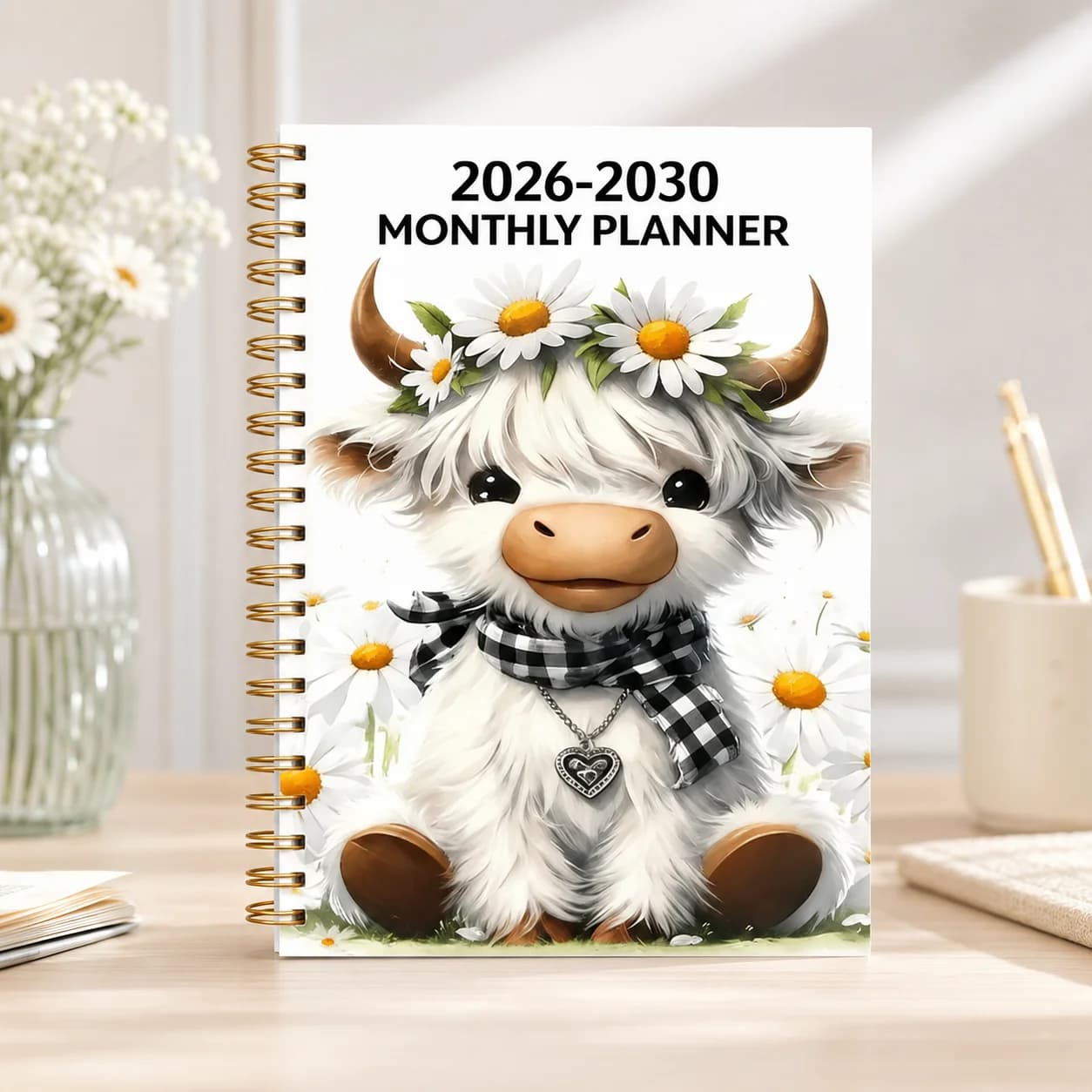 2026-2030 Monthly Planner, 5-Year Calendar Notebook with Highland Cow Cover, Jan 2026-Dec 2030 Schedule Book