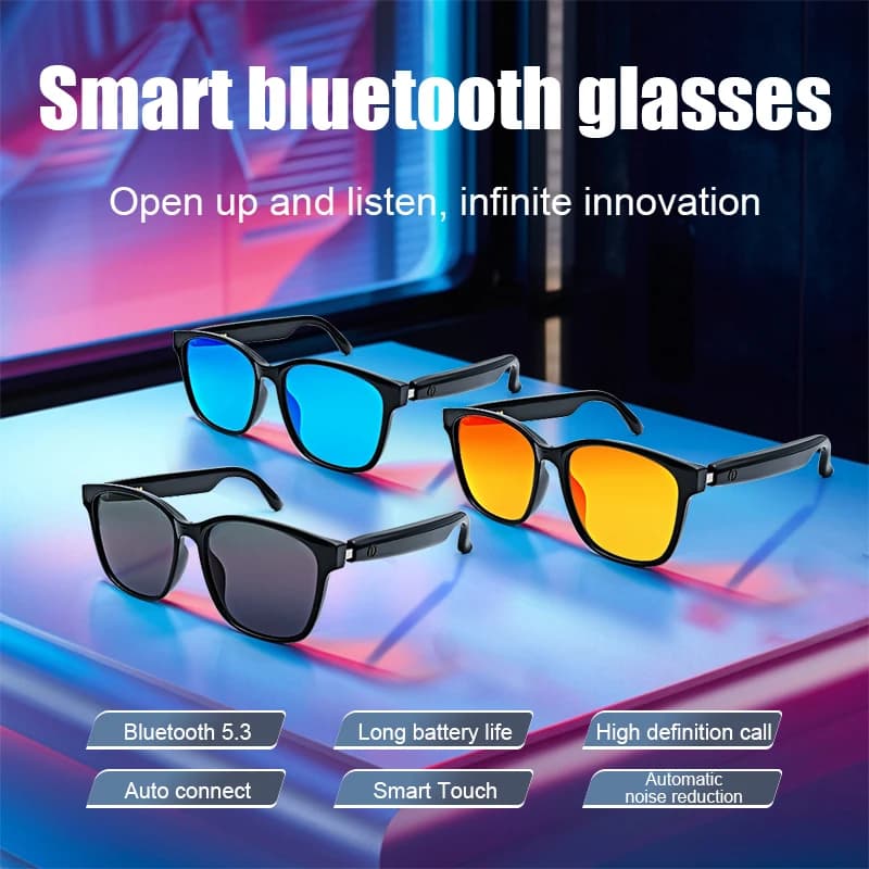 Nuovi occhiali intelligenti GS08 da uomo 2 in 1 protezione UV occhiali da sole musicali polarizzati portatili anti-luce blu montatura nera lenti bianche