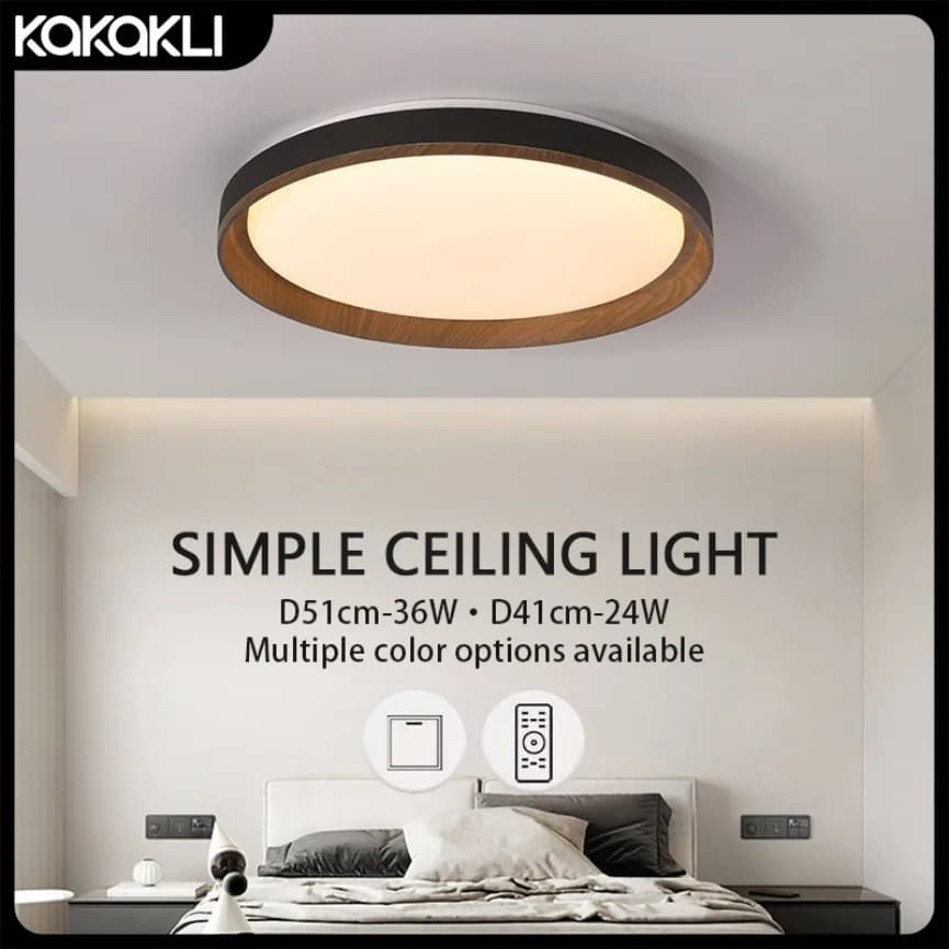 20in Hot Selling Wood Grain LED Ceiling Light Walnut Living Room Bedroom Remote Control Dimming Home Large Size Ceiling Lamp