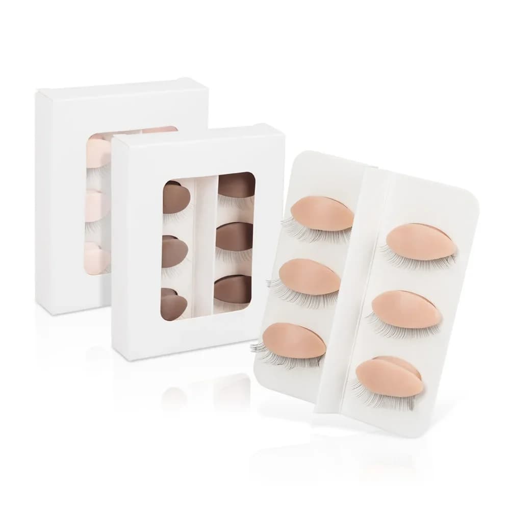 3 paia/set tatuaggio formazione occhi manichino estensione ciglia finte pratica testa modello silicone palpebre rimovibili strumenti per il trucco