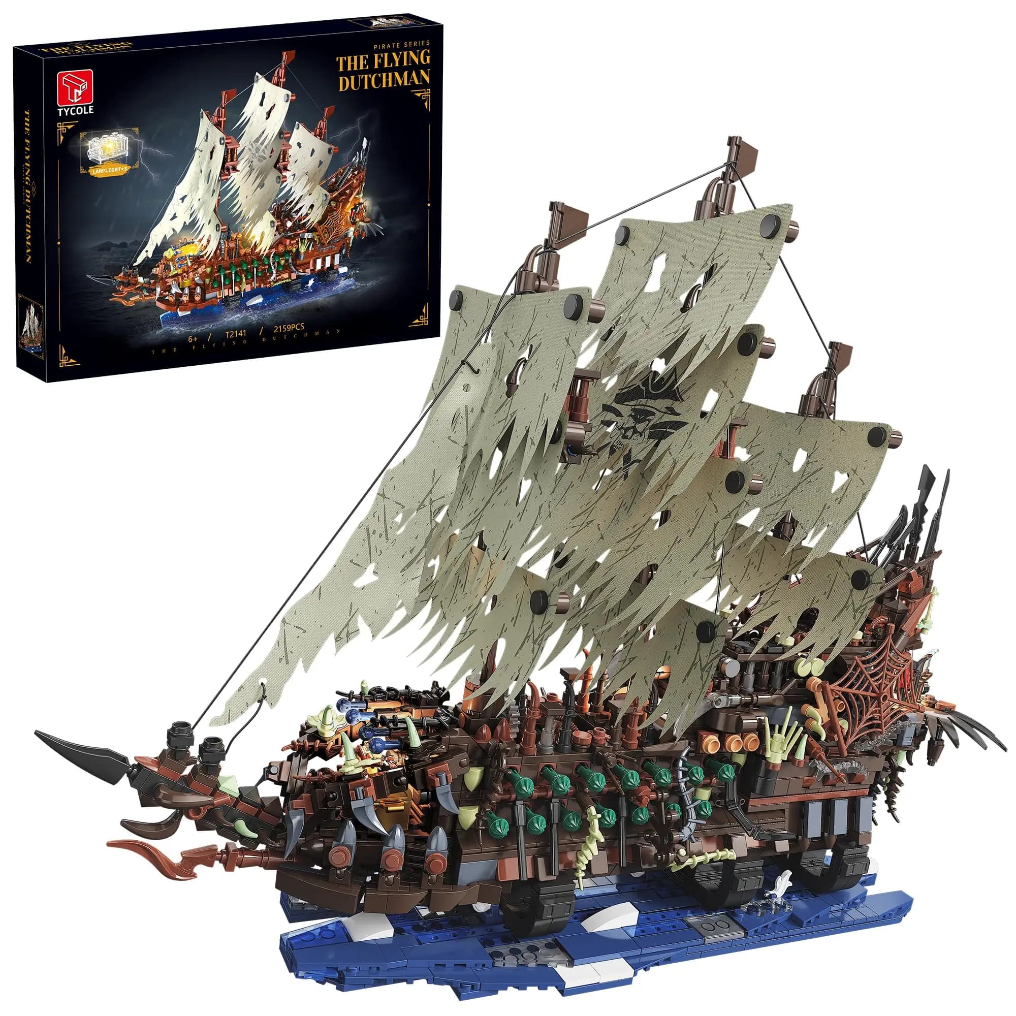 2159PCS Kit di Costruzione di Nave Pirata con Luci MOC Volante Dutchman Modello Giocattoli Barca Fantasma Nave Building Blocks Set Regali per Adulti
