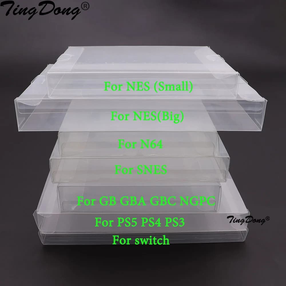 10PCS Trasparente Trasparente Cartuccia di Gioco Box Custodia CIB Giochi di Plastica PET Protezione per N64 NES SNES per GB GBA GBC NGPC Switch PS5