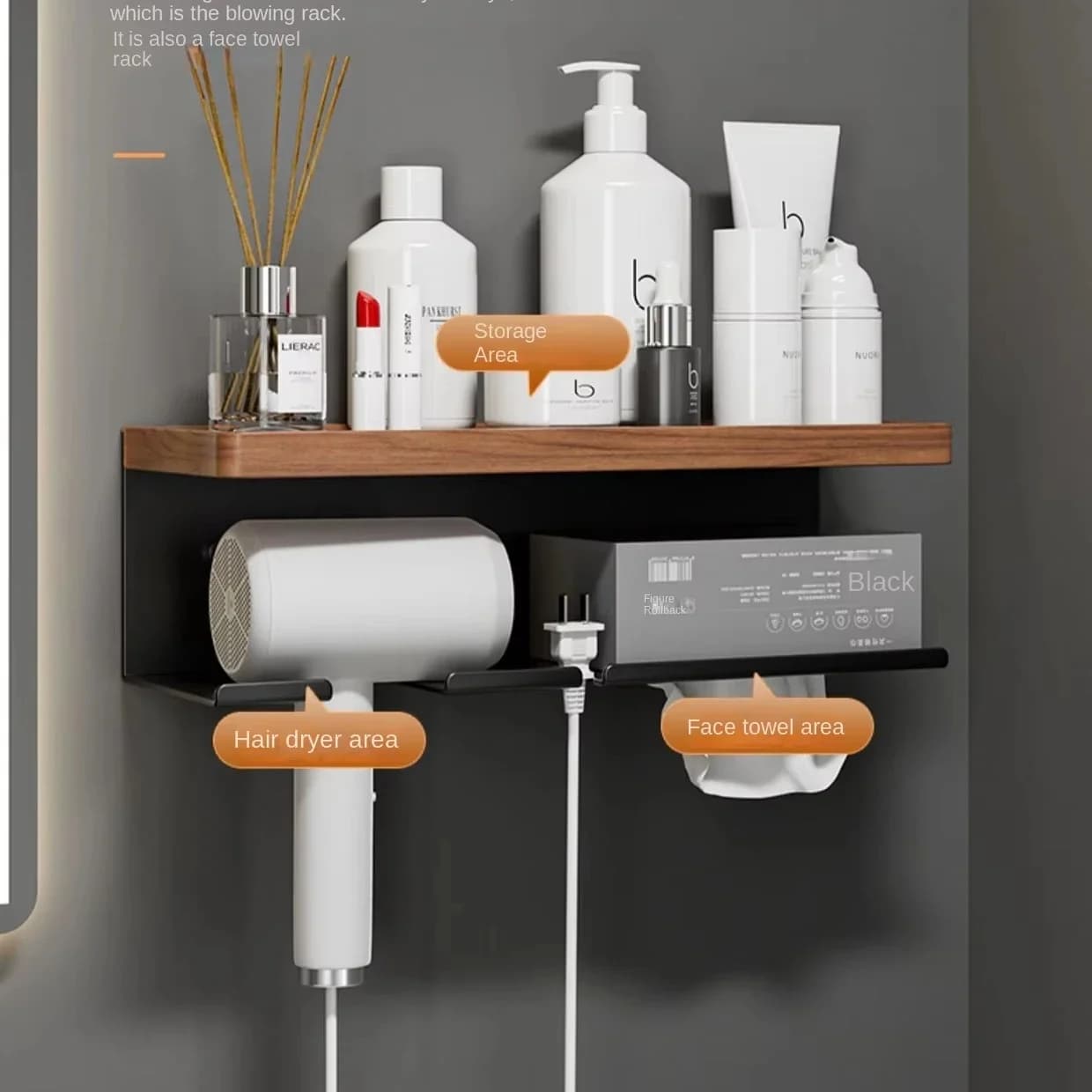 Porta asciugacapelli in legno, Porta asciugacapelli, Strumenti per capelli Organizzatore per lo styling per il bagno, Porta asciugacapelli per il bagno, Porta ventilatore