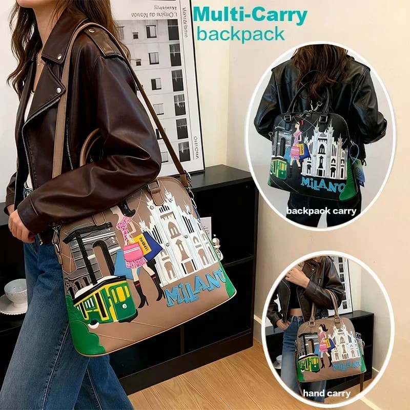 Ladies Multi Purpose Backpack Vintage Embroidered PU Leather schoolbag Shoulder Hand Carry Cartoon Lady Pattern Wo Men Backpack