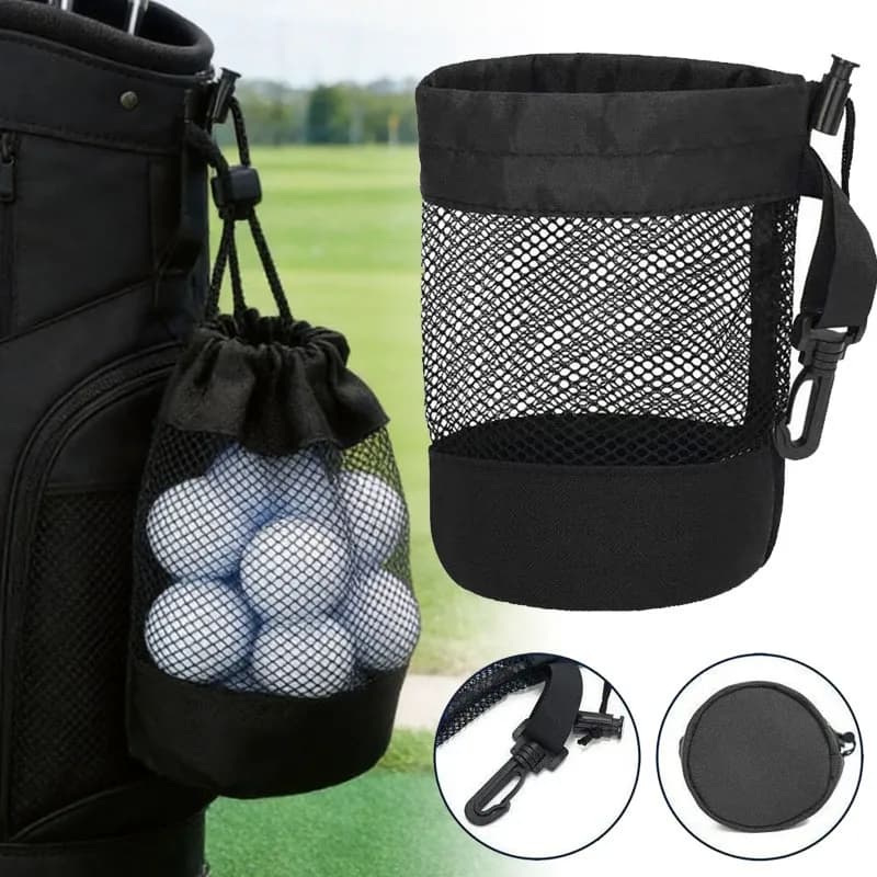 Borsa porta palline da golf in poliestere con coulisse, tasca in rete, facile da organizzare, leggera, accessori da golf portatili per sport all'aperto