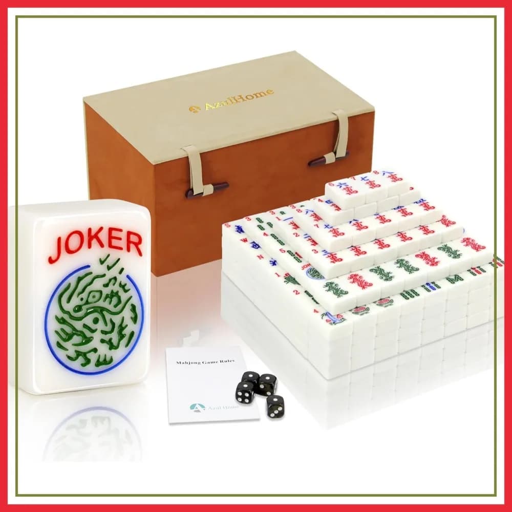 Set Regalo Premium di Mahjong Americano - 166 Tessere Incise e Numerate (30mm), Scatola di Lusso, Gioco Mah Jongg Occidentale
