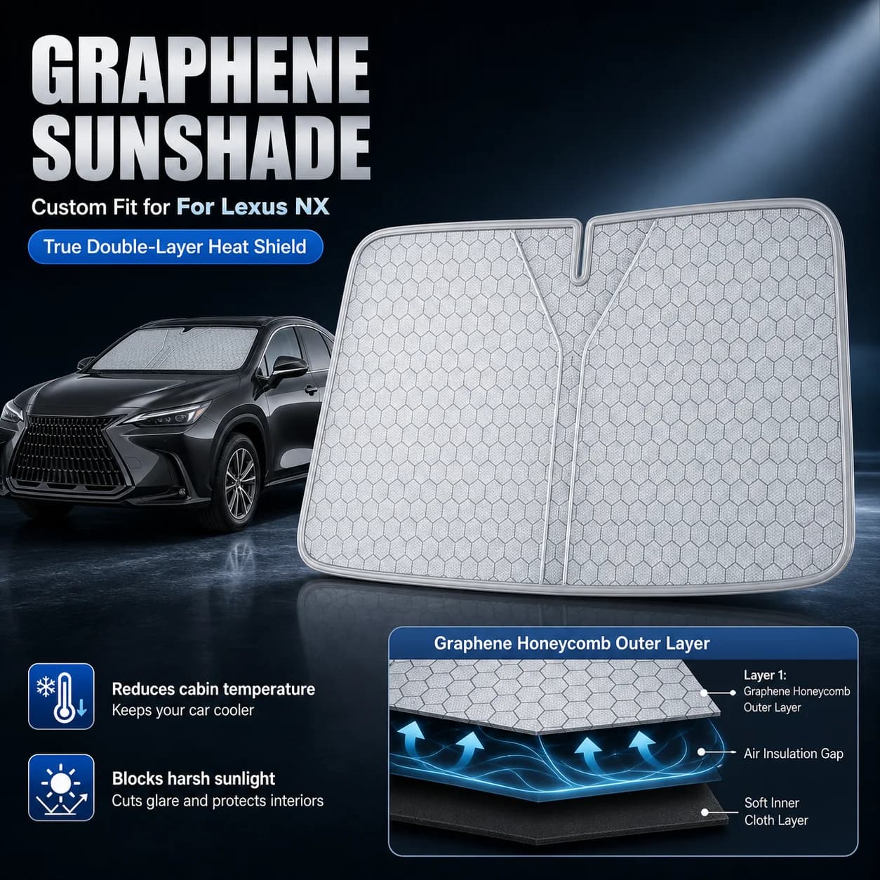 For Lexus NX Graphene Windshield Sunshade Custom Fit Car Sunshade UV Sun Protection Car Interior Accessories