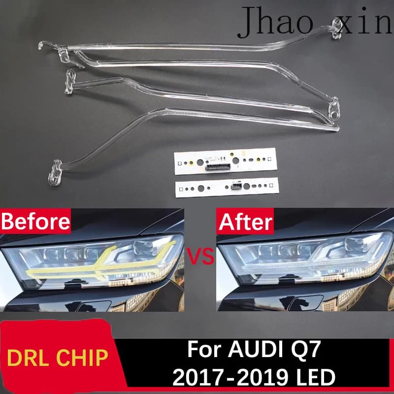 For Audi Q7 2017-2019 LED Car Headlight DRL Guide Strip Tube Daytime Running Light Angel Eye White Light Ballast Module LED Chip