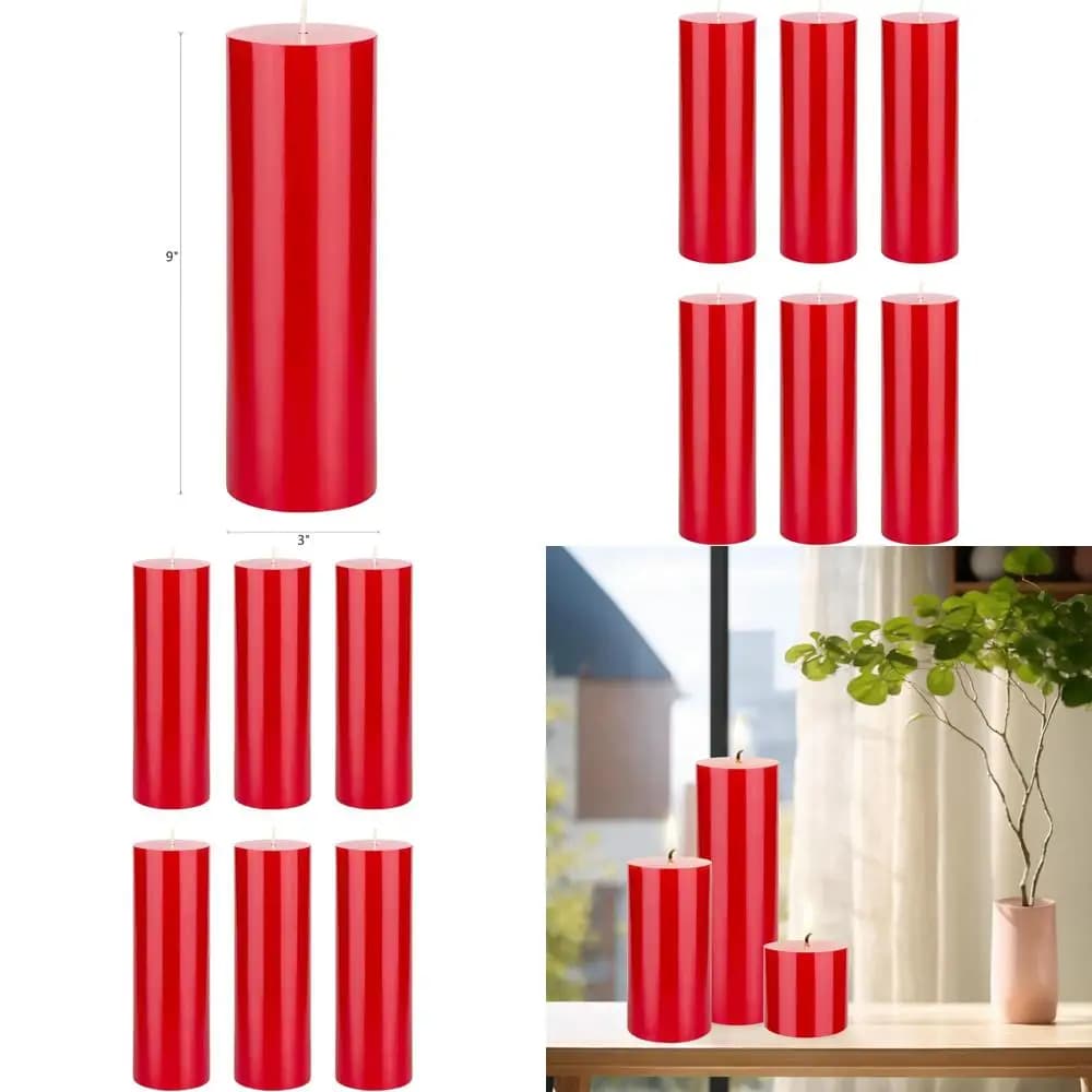 Handicraft Red Column Candles, 3x9 Inches, Ideal for Home, Weddings and Special Occasions
