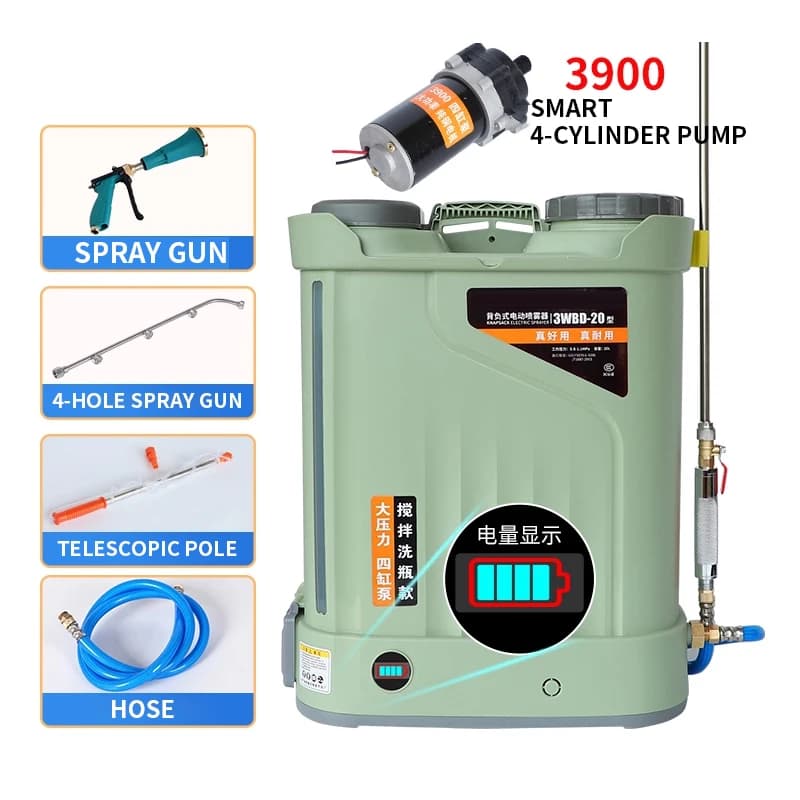Agricultural sprayer with four-cylinder pump, electric sprayer for agitation and washing, high pressure lithium battery disinfection