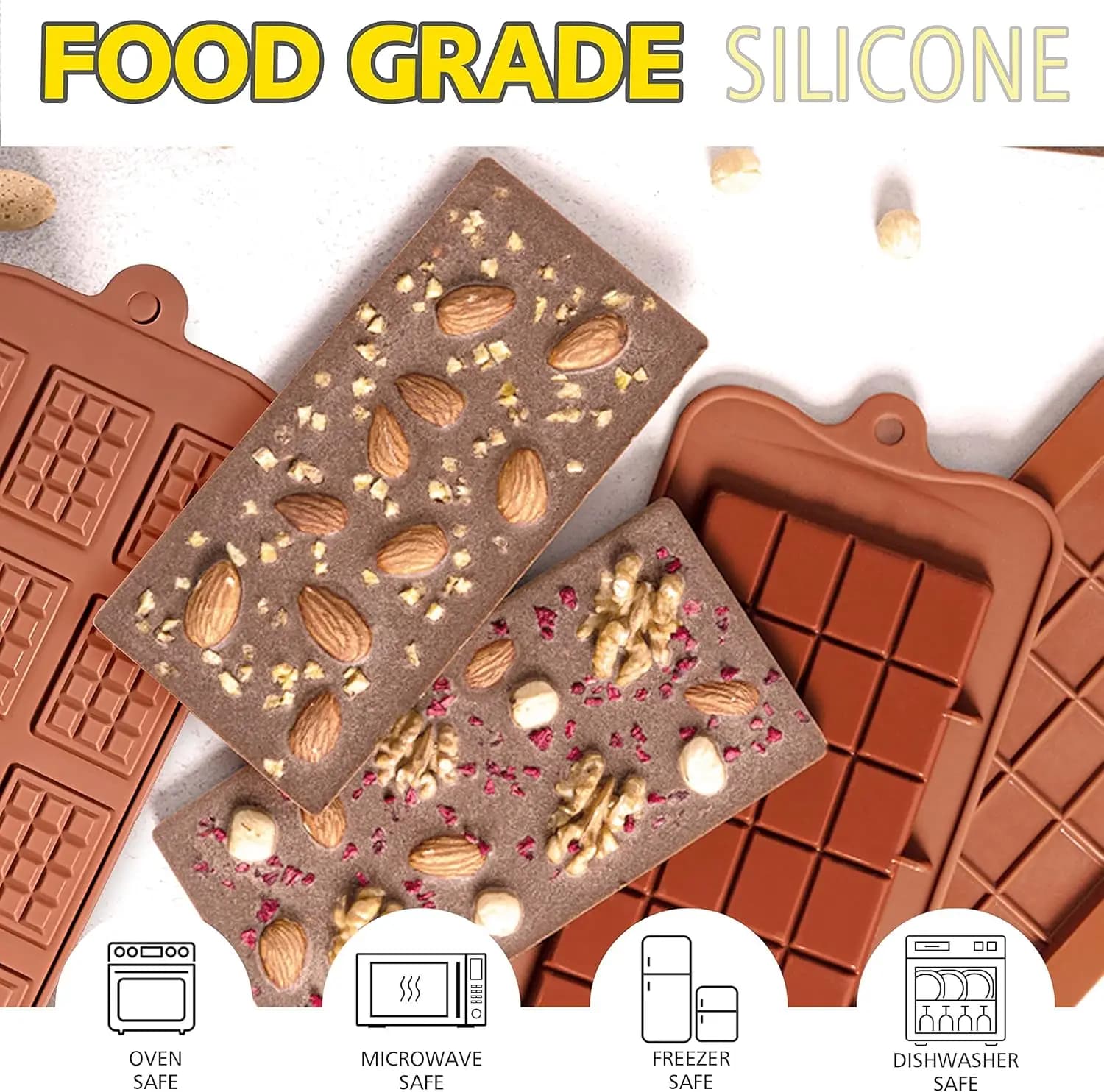 4pcs/set Silicone Break Apart Chocolate Molds Flexible Non-Stick Silicone Candy Protein and Energy Bar Molds for Mini Rectangle