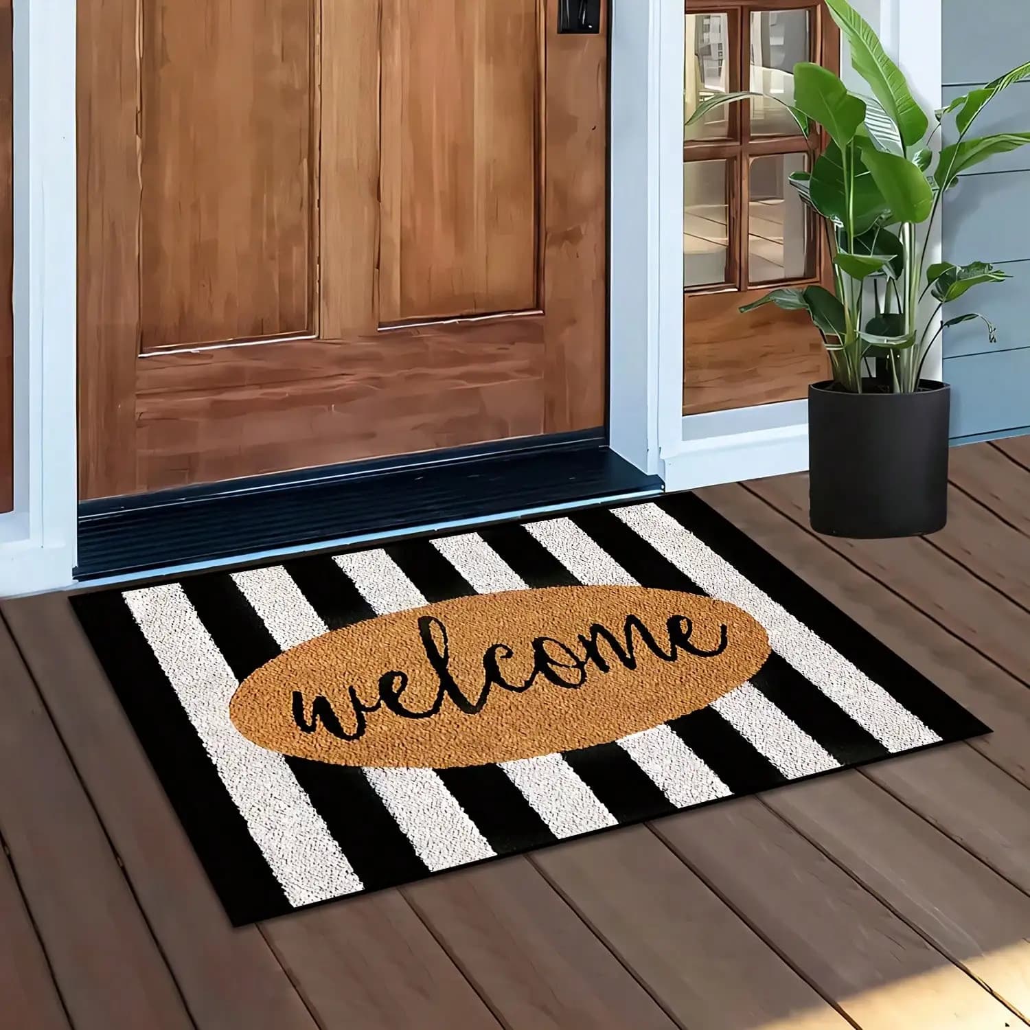 Tappeto d'ingresso a righe bianche e nere, antiscivolo e lavabile in lavatrice, per ingresso e cucina, regalo ideale per l'inaugurazione della casa