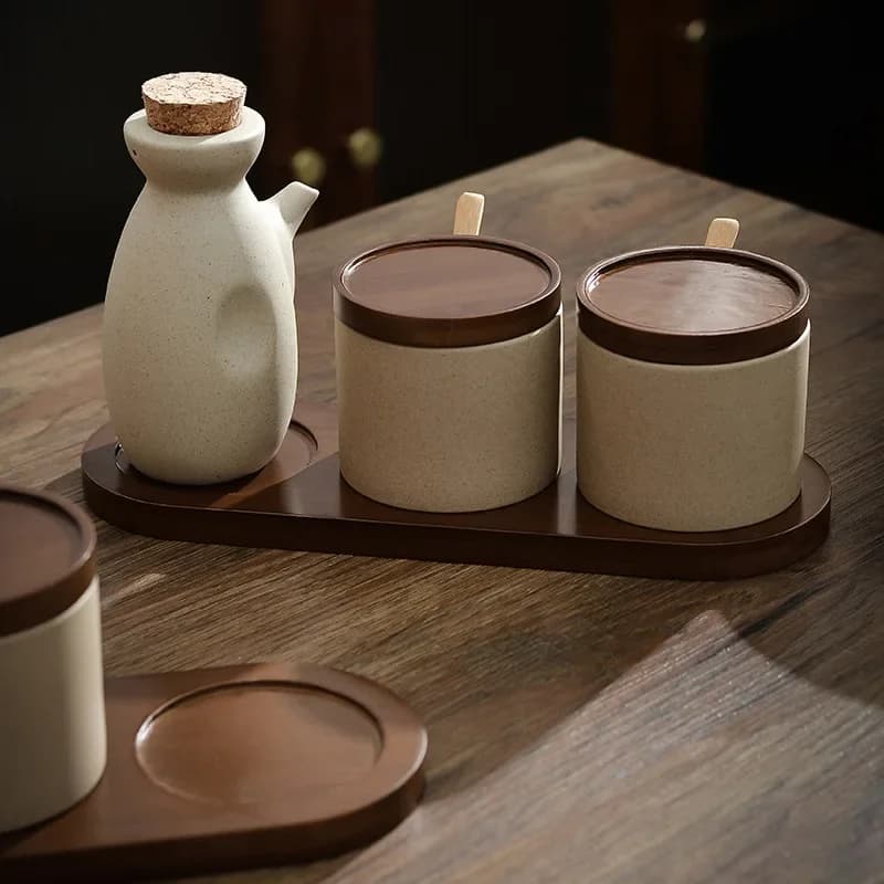 Ceramic Condiment Jars and Oil Pot Set,Kitchen Seasoning Organizers,Salt and Pepper Shaker Container,Seasoning Spice Tools,3 Pcs
