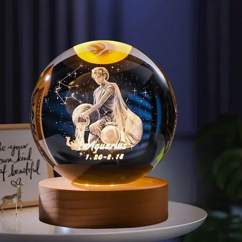 12 Constellations Crystal Ball with LED Office Decoration Ball Support Laser Engraving Glass Ball Birthday Gift Souvenir