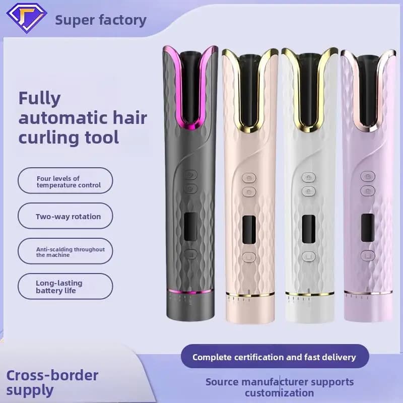 Arricciacapelli in Ceramica Portatile Completamente Automatico, Wireless USB con LCD, Styler Elettrico Intelligente Rotante per Capelli
