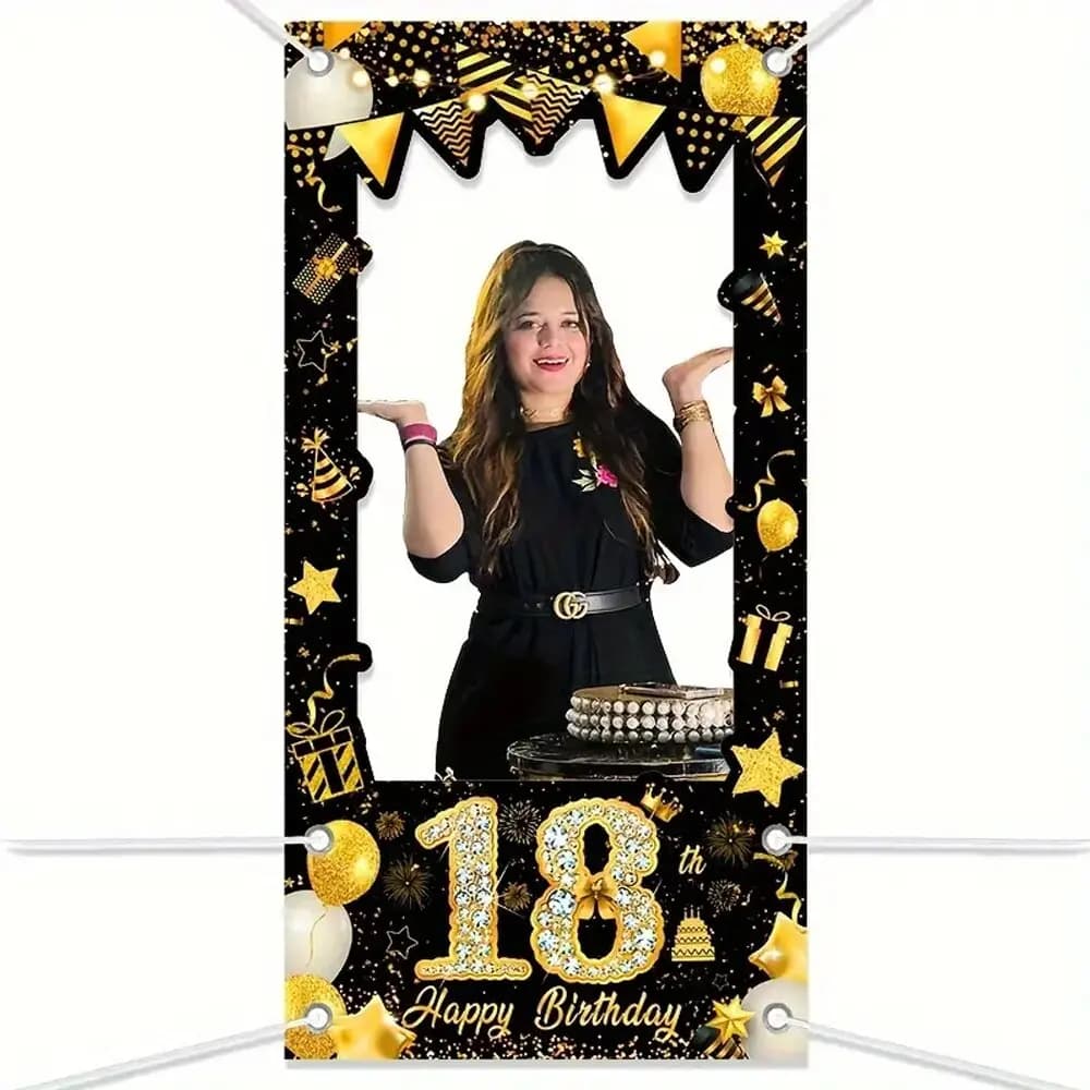 Banner con cornice per cabina fotografica di buon compleanno oro nero 18° 21° 30° 40° 50° Fondali favolosi per feste di compleanno