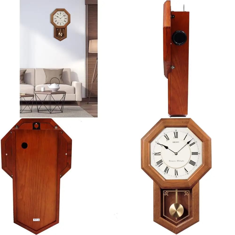 Orologio da Parete Tradizionale in Rovere Chiaro Stile Scuola con Suoneria e Pendolo