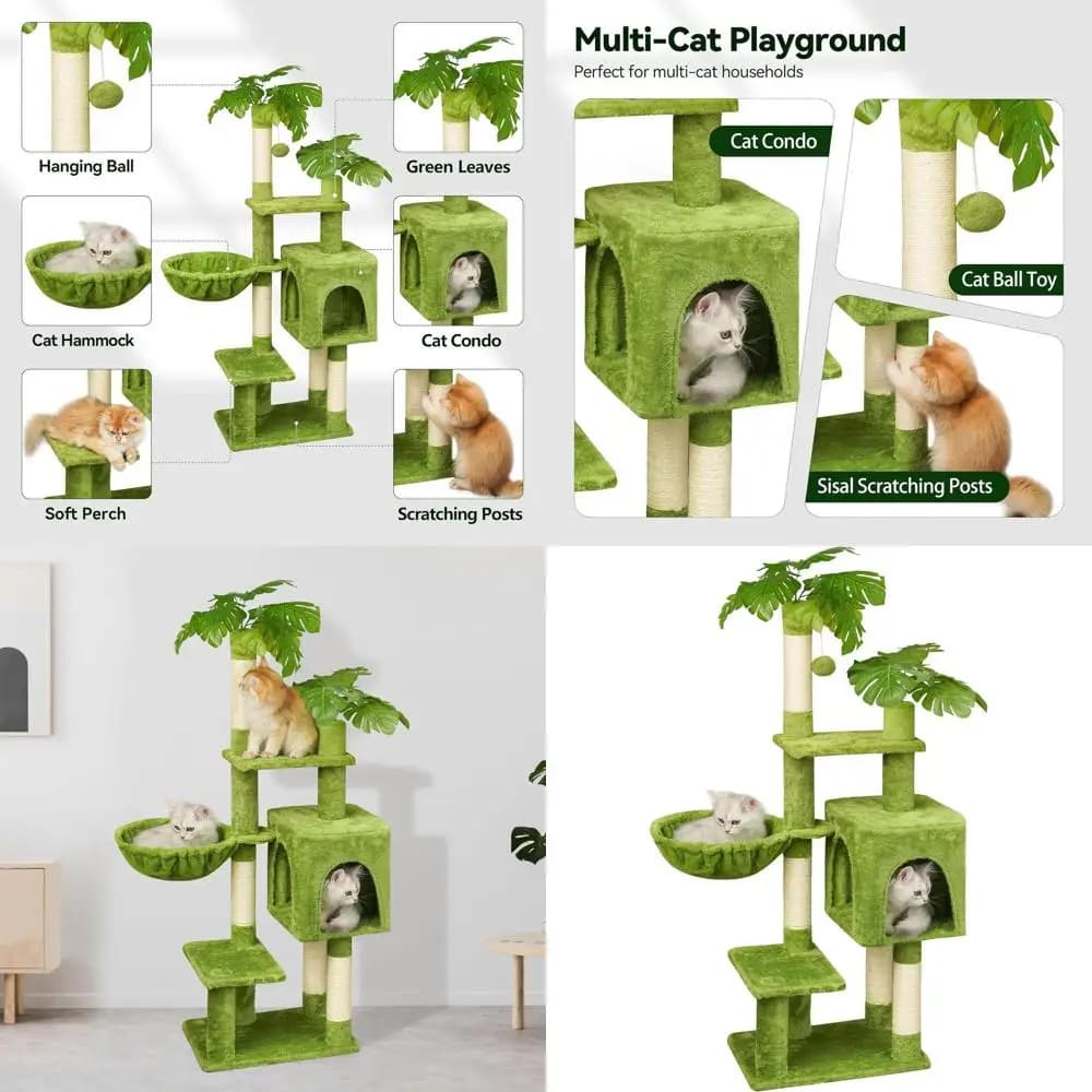 Albero per gatti da 47 pollici per gattini fino a 4 kg: Tiragraffi, amaca in peluche, due cucce, giocattoli pendenti