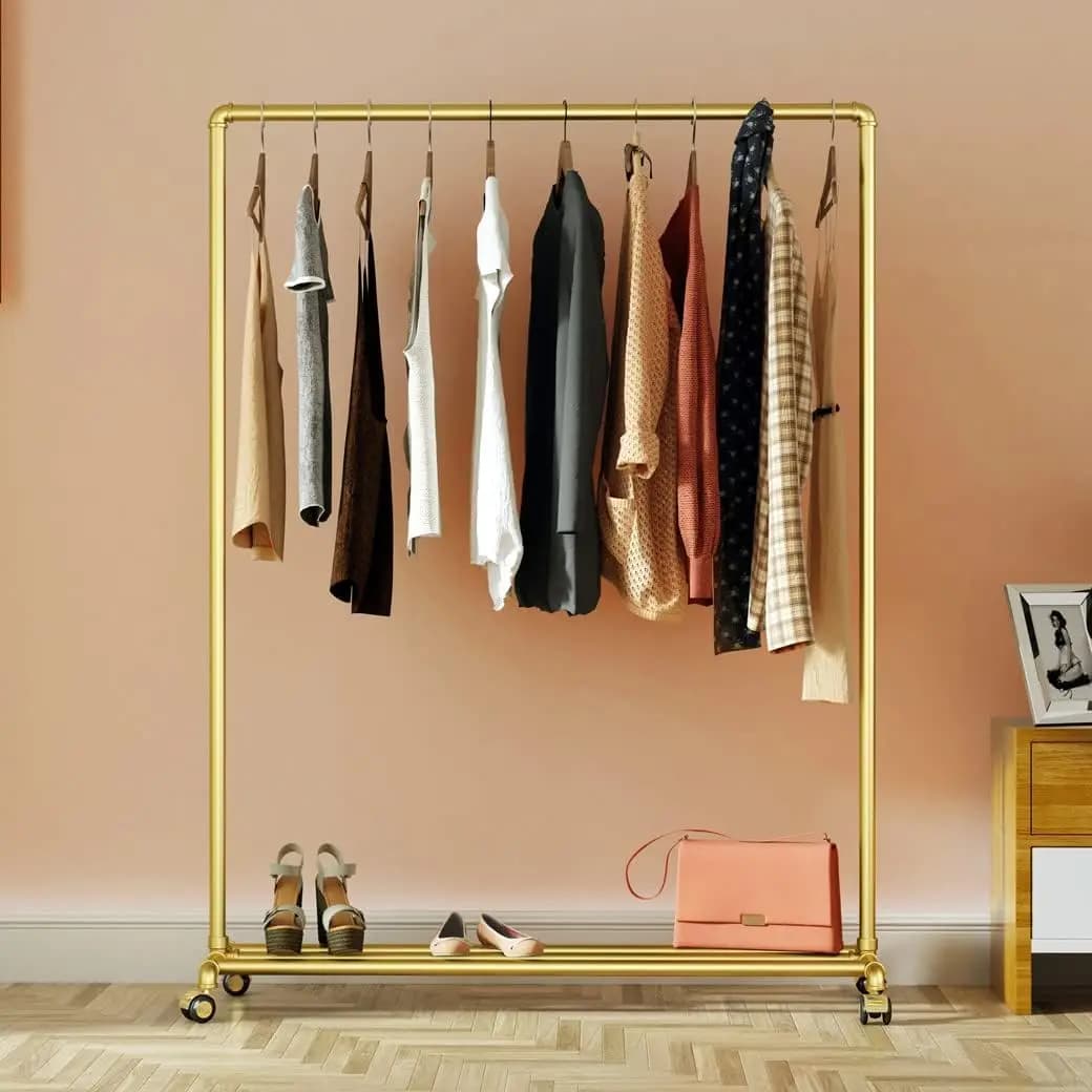 Robusto modern hanger with Wheels and Lower shelf for Armadio Organization Bedroom
