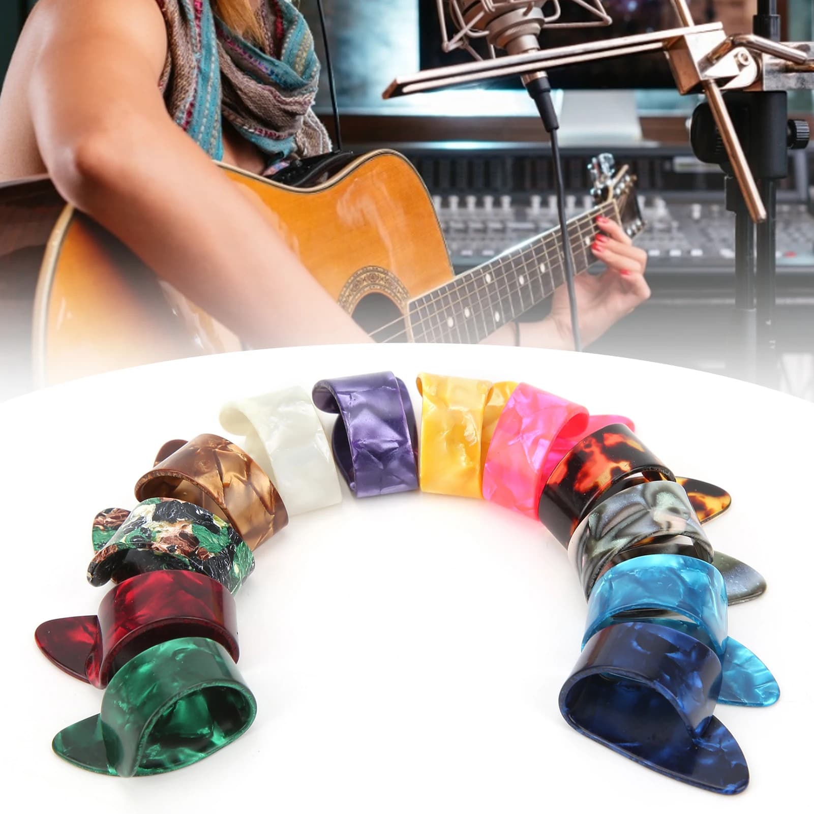 5 pezzi di plettri per chitarra, plettri per pollice e dita, plettri piatti in celluloide, colore casuale