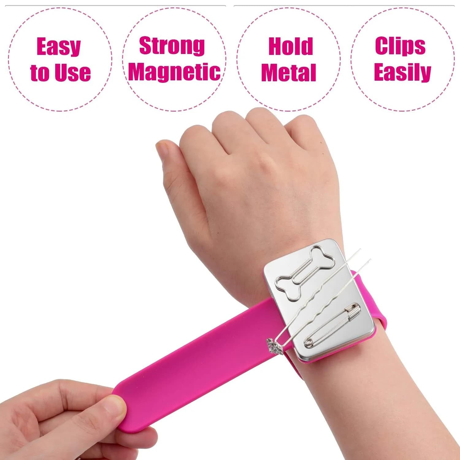 Cuscino Porta Aghi Magnetico in Silicone da Polso, Braccialetto Porta Aghi Sicuro, Contenitore per Aghi da Cucito, 3 Colori