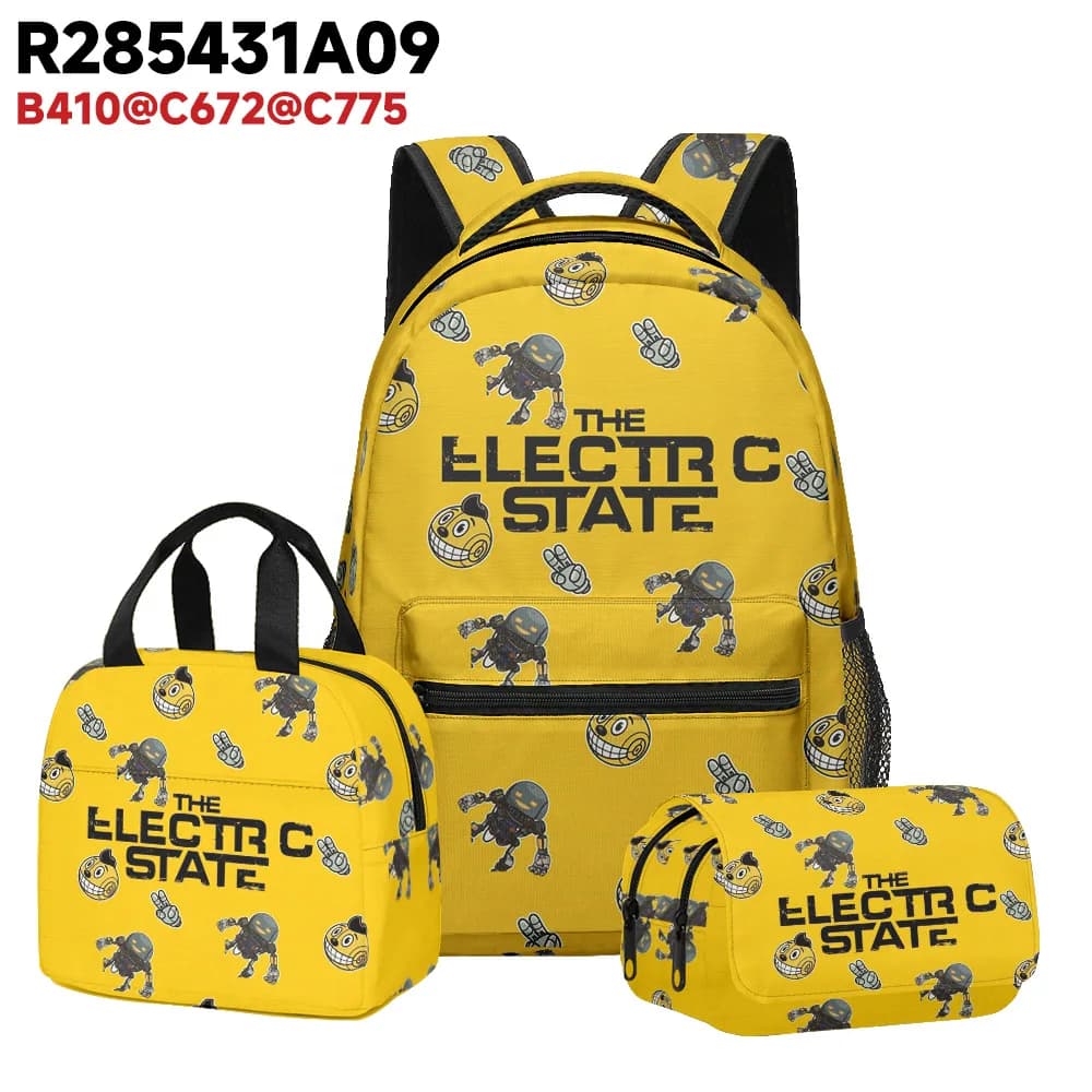 Harajuku Youthful Funny The Electric State 3D Print 3pcs/Set Student Travel bags Laptop Daypack Backpack Lunch Bag Pencil Case
