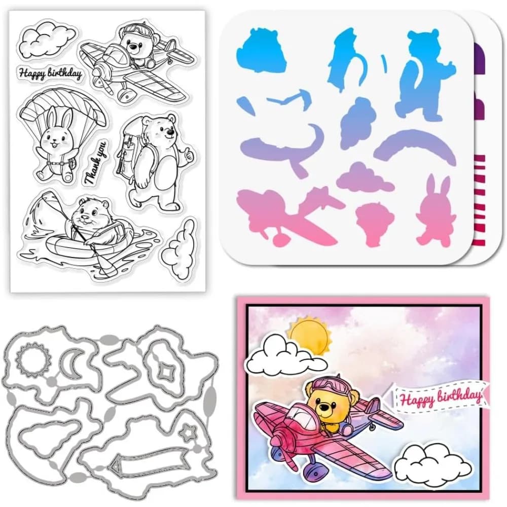 Pet Theme DIY Scrapbook Making Kits including 1pc Stamp 2Pcs Hollow out Drawing Painting Stencils and 1Pc Cutting Dies Stencils