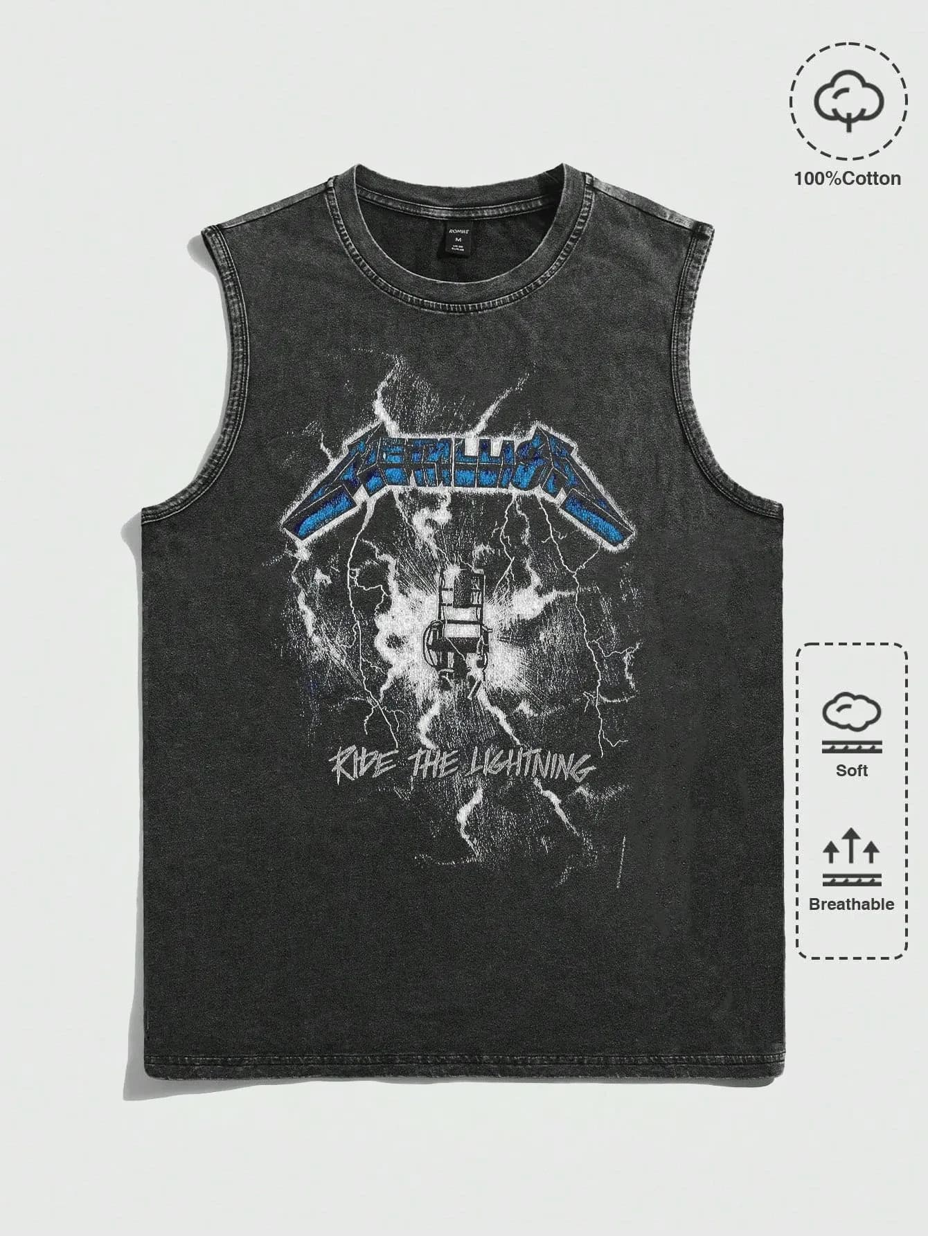 2026 Summer Fashion New American washed vintage rock band sleeveless top for men and women with loose fit summer U style