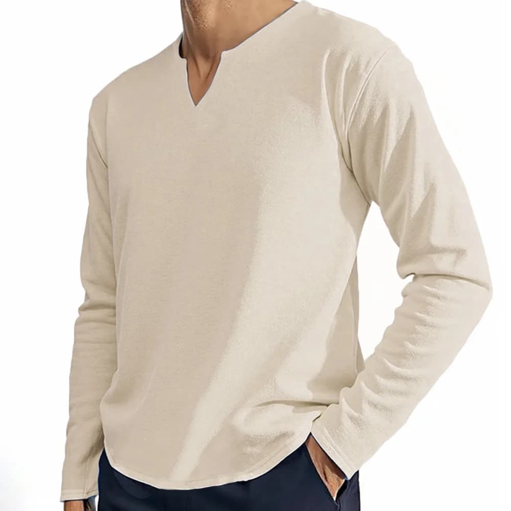 T-shirt autunno manica lunga da uomo traspirante scollo a V casual semplice stile base tinta unita leggera casual maschile accogliente magliette