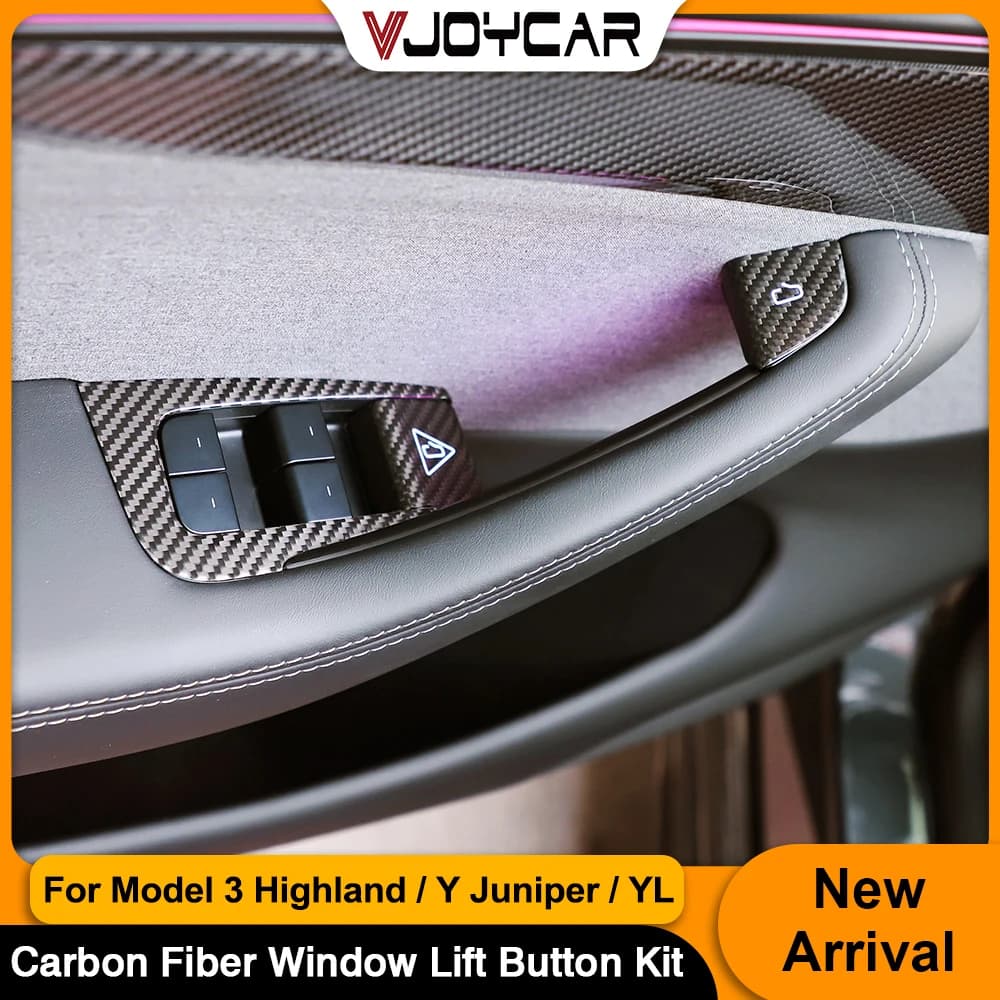 Vjoycar Real Carbon Fiber Window Lifter Button Panel Cover for Tesla Model Y Juniper 3 Highland Model YL Switch Trim Decor Stick