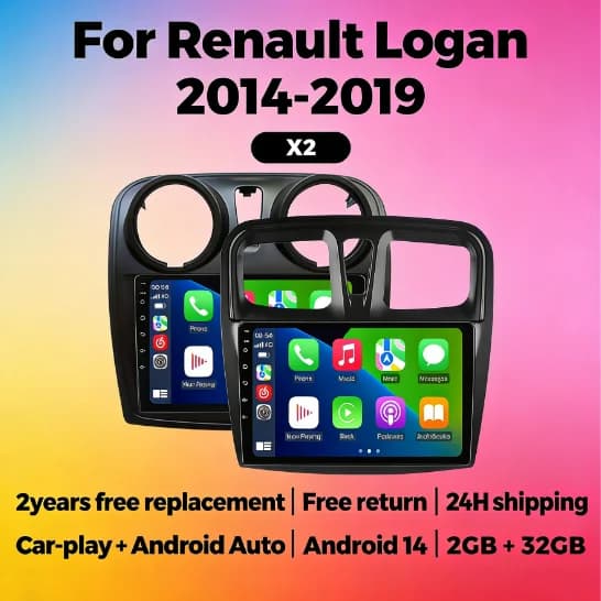 Per Renault Logan 2014-2019: Autoradio 2 DIN con Wireless CarPlay e Android Auto, Navigatore GPS e Display Multimediale