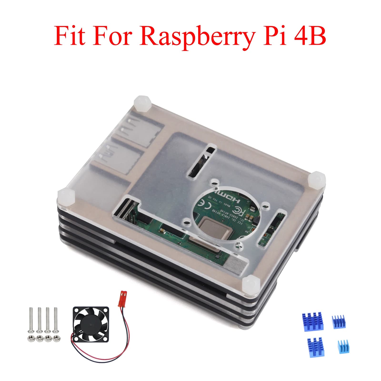 9-layer acrylic protective case for Raspberry Pi 4B with cooling fans + black heat sink