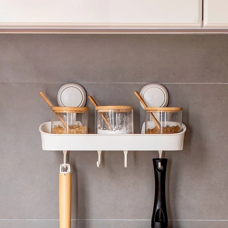 Scaffale per condimenti da cucina, scaffale per condimenti a parete, gancio da cucina, tipo a ventosa