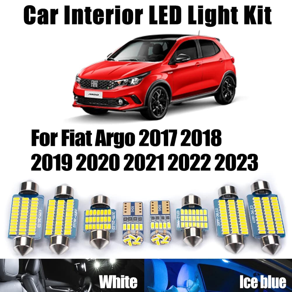 10Pcs Vehicle LED Interior Map Dome Vanity Mirror Light Kit Car Accessories For Fiat Argo 2017- 2019 2020 2021 2022 2023 Canbus
