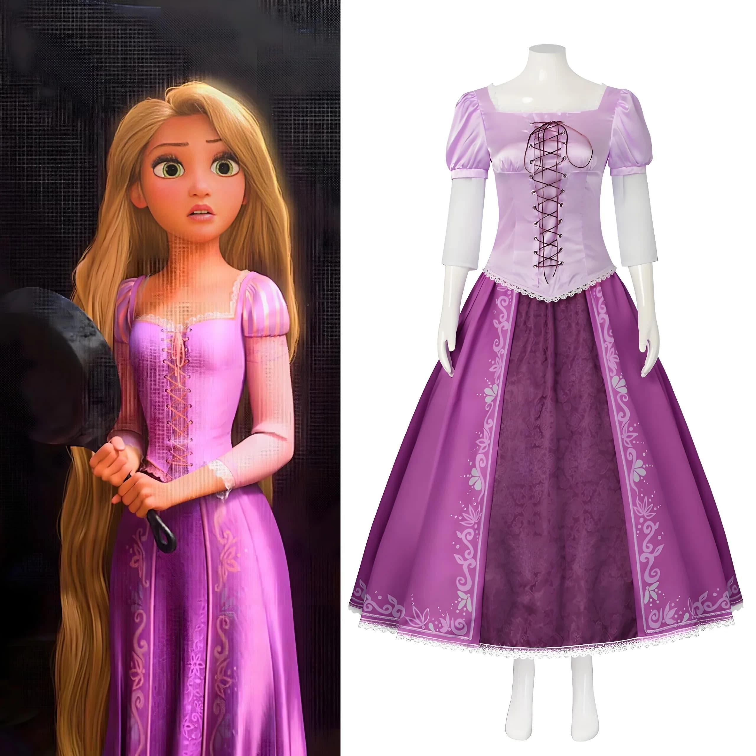 Film Animation Tangled Protagonist Rapunzel Princess Dress Cosplay Costumes Halloween Stage Performance Rupanzal Child Adult