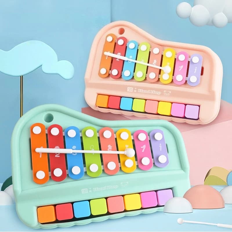 Xilofono a 8 note Pianoforte Giocattolo musicale educativo precoce 2 in 1 con mazze per neonati Strumento di apprendimento Montessori per ragazze
