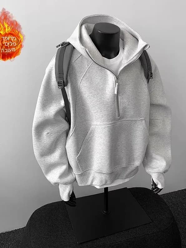American Style Thickened Fleece Short Hoodie Men's Autumn Winter Sportswear Jacket Comfortable Warm Zipper Design Casual Hoodie