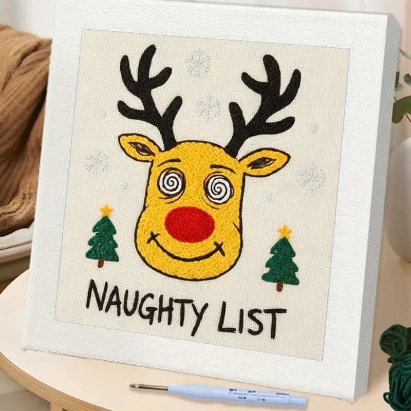 RUOPOTY Punch Needle Yellow Reindeer Kit Home Wall Decor Crafts Gift Christmas Punch Needle Rug Kit Gift Diy Making Kits Adults
