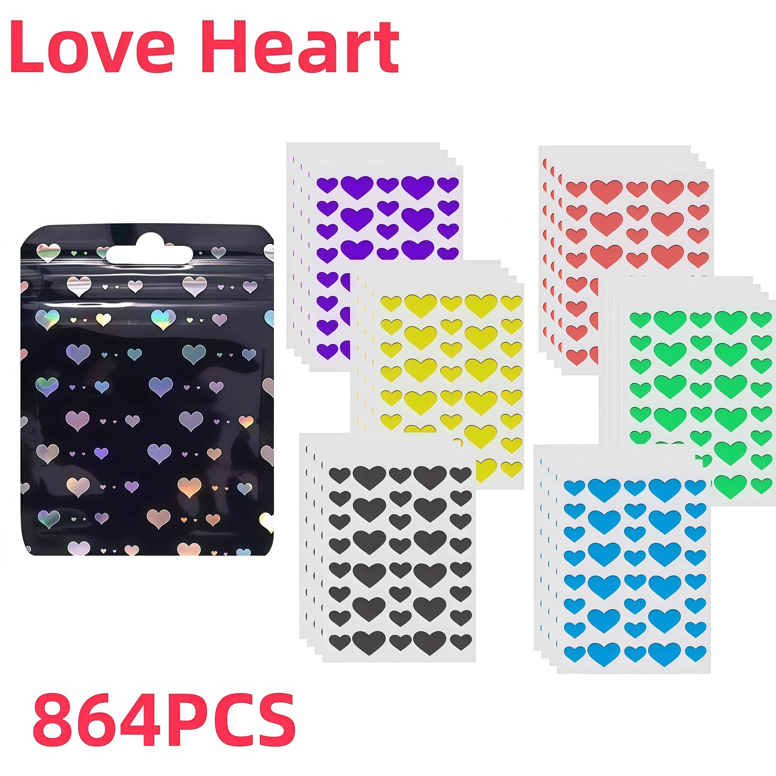 864 Pezzi Cerotti a Forma di Cuore per Brufoli, 6 Colori, Sottili, Adesivi, Impermeabili, Trattamento Cutaneo