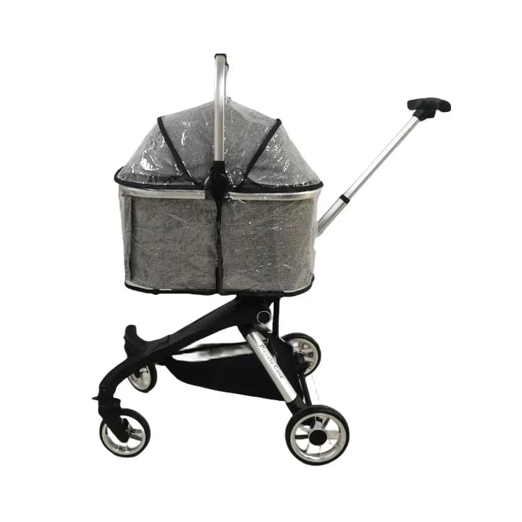 Carrello per animali doppio pieghevole in alluminio aeronautico di lusso e copertura antipioggia impermeabile per passeggino doppio per due cani