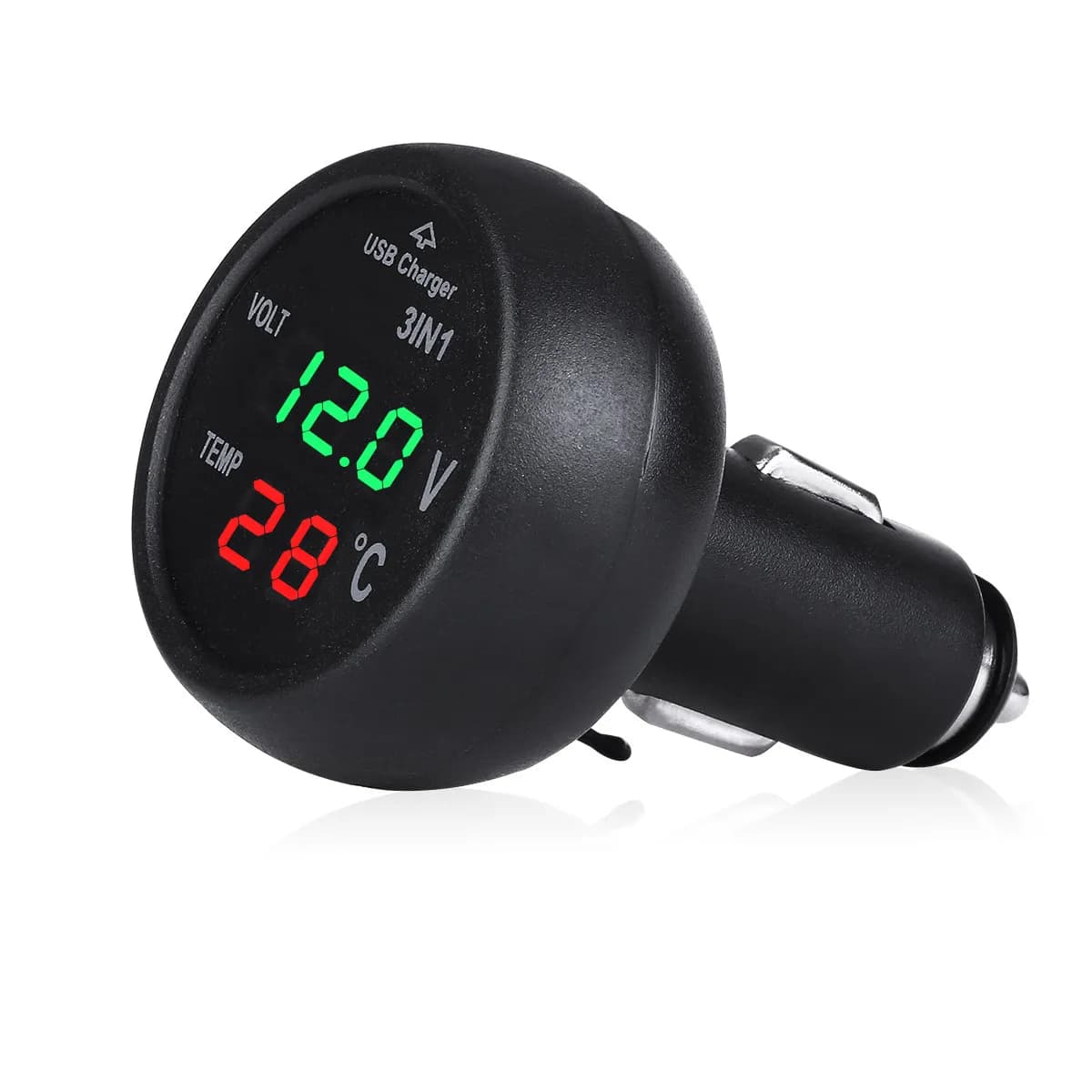 Caricatore USB per accendisigari da auto 12-24V con voltmetro, termometro, display LCD, ABS ignifugo verde rosso 8x43cm per auto, camion, autobus