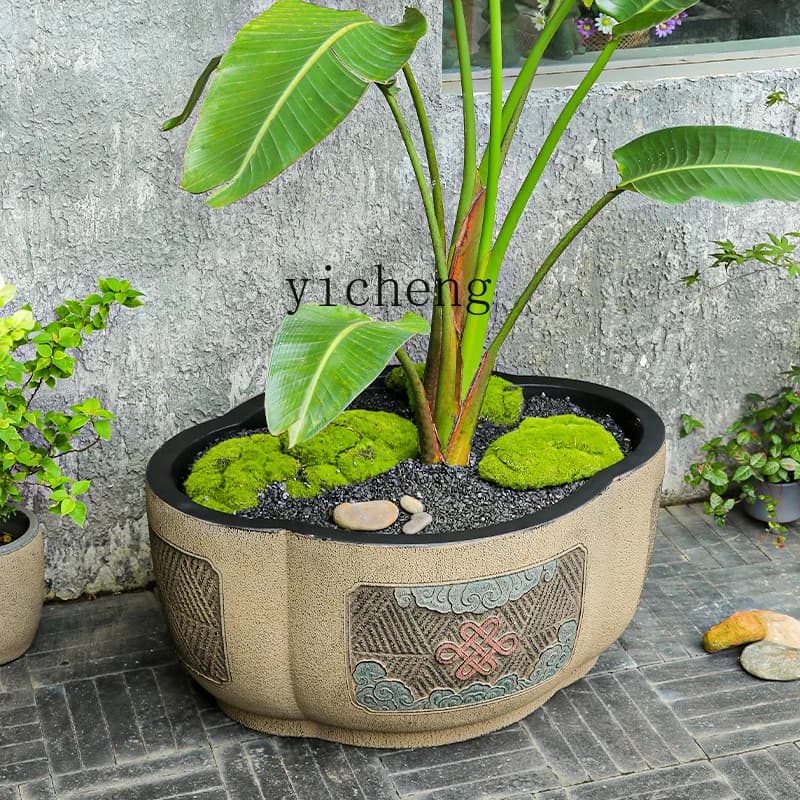 Chinese-style courtyard landscape arrangement large flower pot outdoor decoration planting bonsai