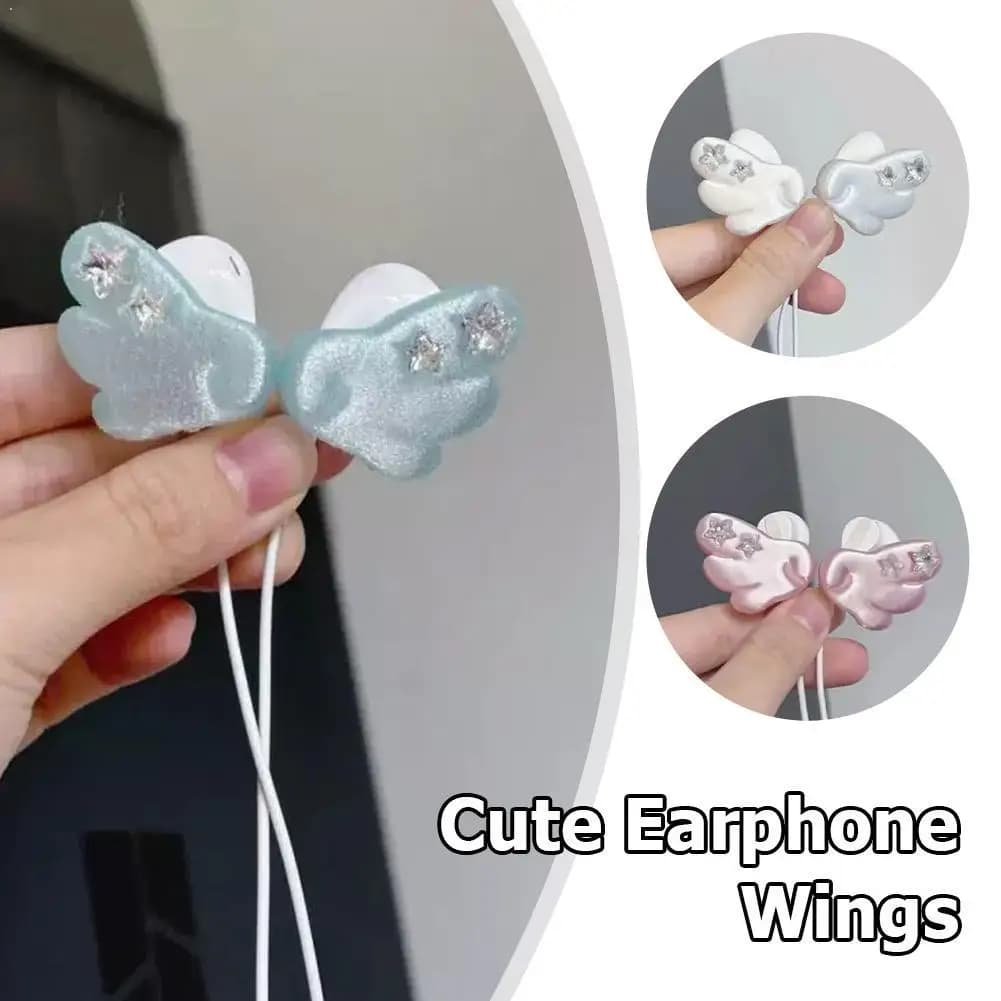 Decorazione per Auricolari 3D a Forma di Ali Kawaii, Accessori DIY Estetici per Cuffie Cablate, Ornamenti a Forma di Ali d'Angelo, 1 Paio