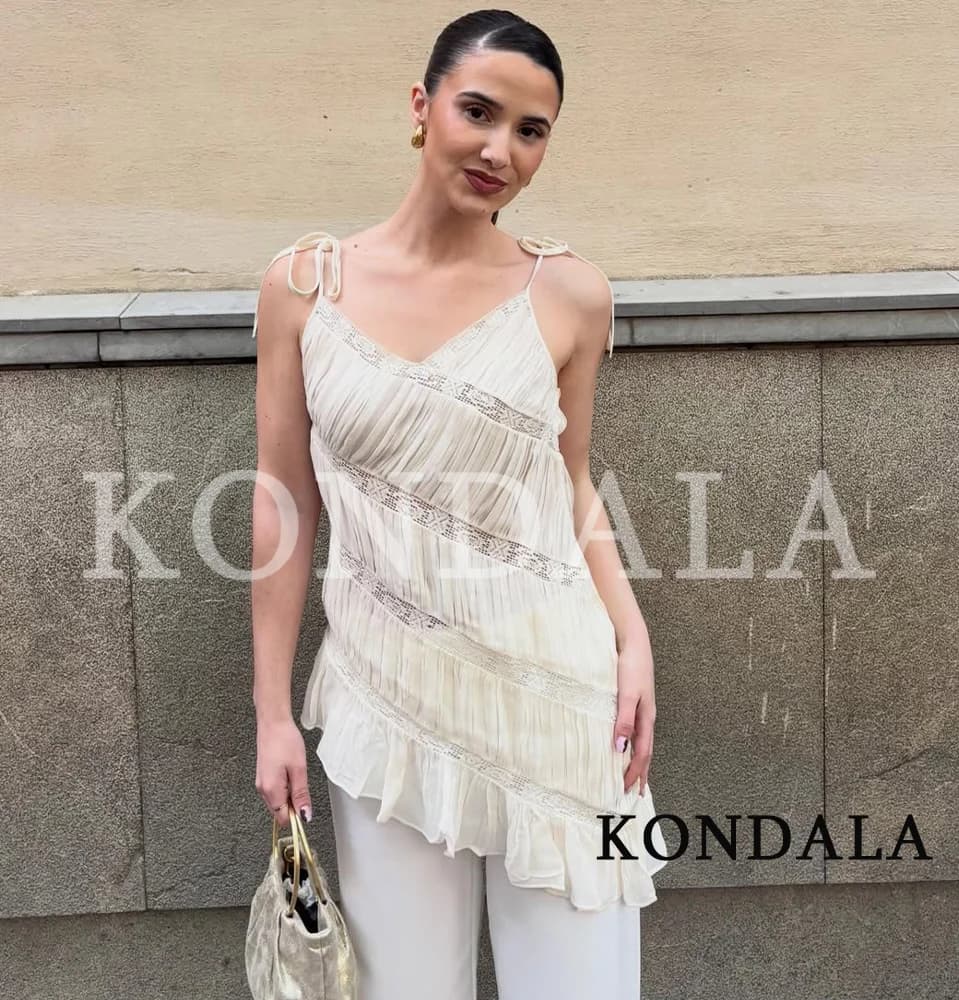 KONDALA Top Asimmetrico Unico e Chic da Donna, Canotta Casual per Vacanze, Nuova Collezione Estate 2026, Top Elegante e di Tendenza per Feste in Spiaggia