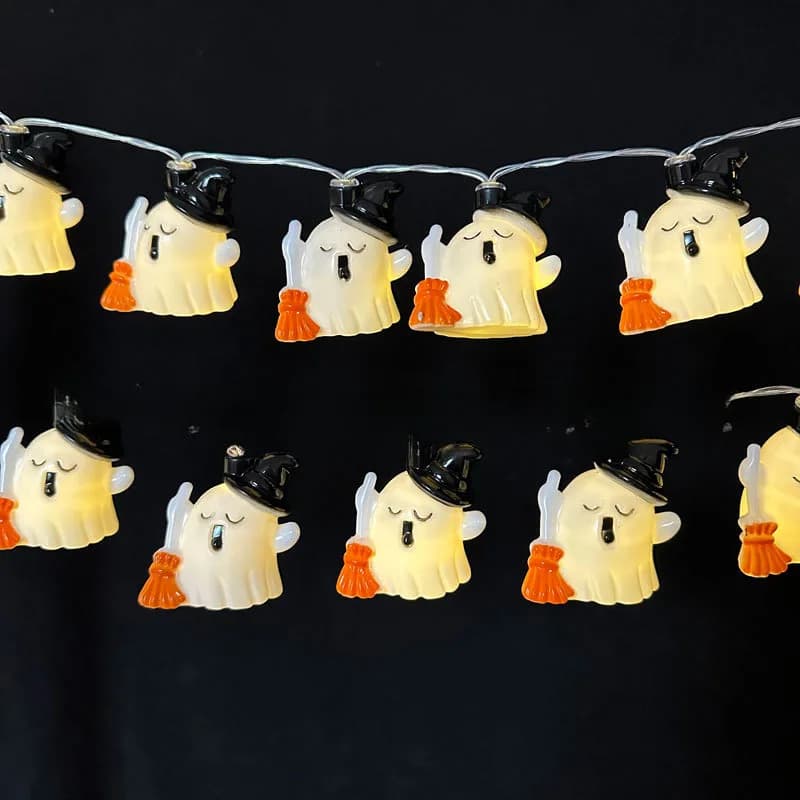 Halloween White Ghost String Lights 1.5M-10 LED USB Spooky Hanging Lights For Home Indoor Bedroom Festival Broom Ghost Decor