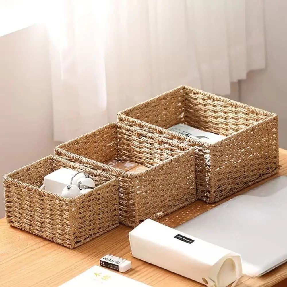 Portable Large Capacity Woven Storage Basket Handmade Reusable Clothing Storage Basket Cosmetic Container