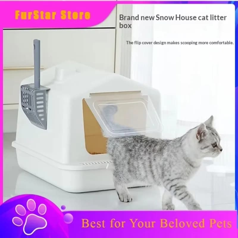 FurStarExtra Large Fully Enclosed Flip-Top Cat Litter Box, Anti-Splash Anti-Tracking Kitty Toilet For Kittens, Easy Clean Pet Su