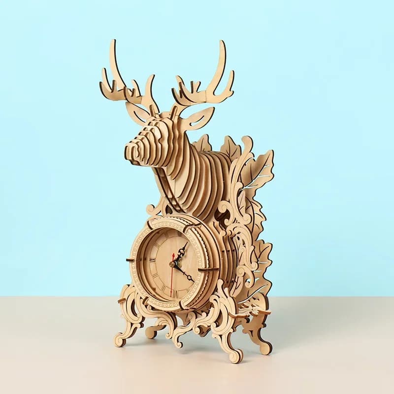 Puzzle in legno 3D Orologio da tavolo Modello Building Block Puzzle Kit di montaggio fai-da-te Orologi da scrivania Giocattolo educativo