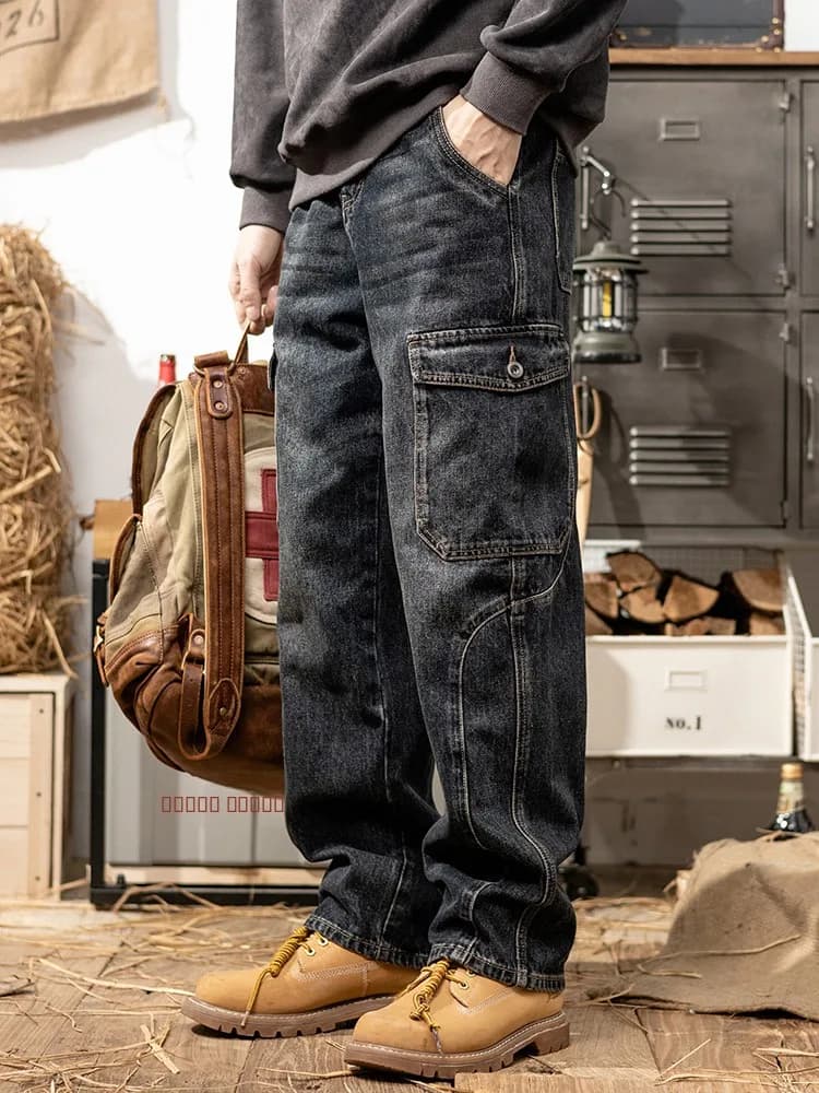 Jeans American Sle Casual a Gamba Dritta, Stile Workwear, Pantaloni Harlan Trendy per Uomo, Moda Primavera-Autunno